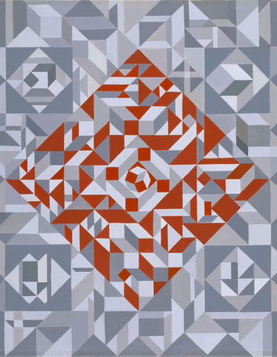 Ruth Klausch: Variété en gris et rouge; 50 x 60 cm; Huile sur toile, 1972