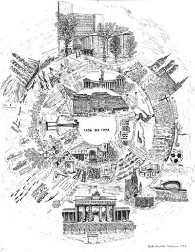 Ruth Klausch: 50 Jahre: Deutschland 1926-1976; 60 x 77 cm; Federzeichnung auf Papier, 1976