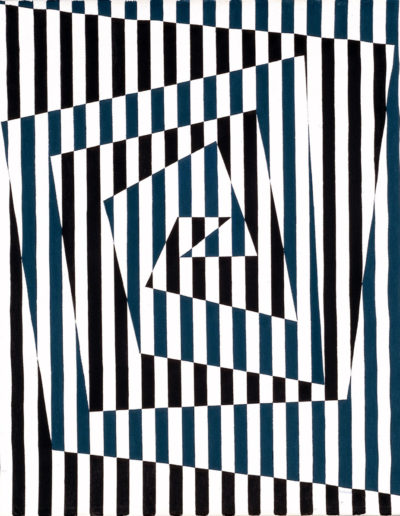 Ruth Klausch: Doppelspirale; 50 x 60 cm; Öl auf Leinwand, 1973. Die erste Fassung dieses Bildes entstand 1966 als Reaktion auf die New Yorker Ausstellung The Responsive Eye von 1965, als der Begriff Op-Art geprägt wurde.