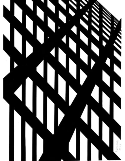 Ruth Klausch: Rails to nowhere; 32,4 x 44,5 cm; Artist black ink on cardboard, 1963