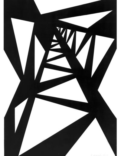 Ruth Klausch: Stahlturm ; 30 x 42 cm; Schwarze Künstlertusche auf Karton, 1963